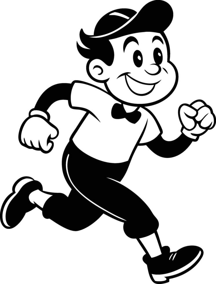 cartoon people running illustration black and white vector
