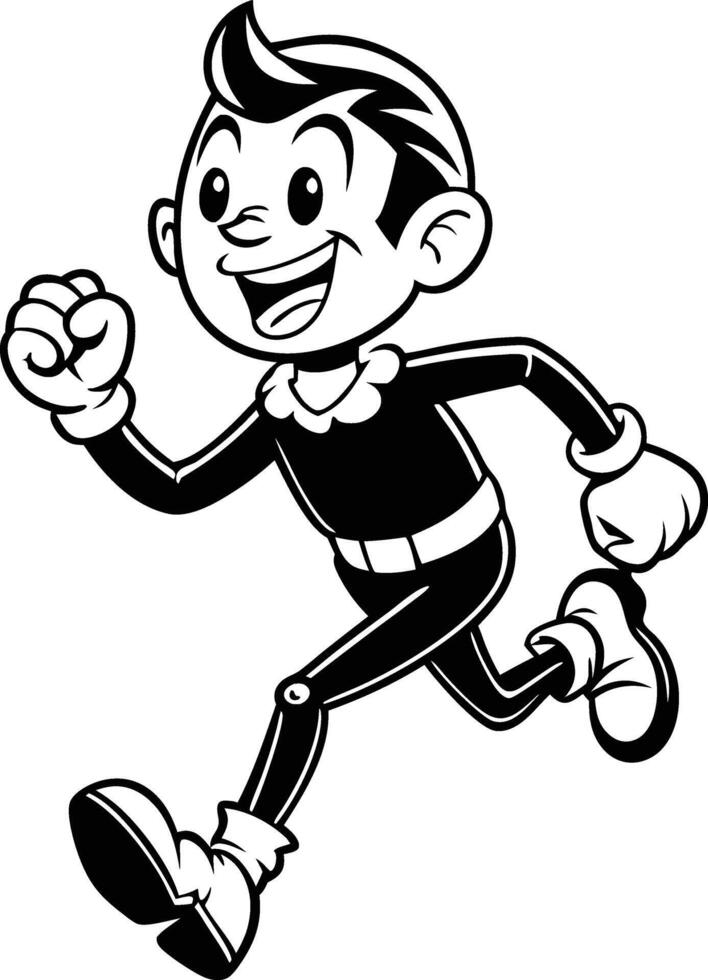 cartoon people running illustration black and white vector