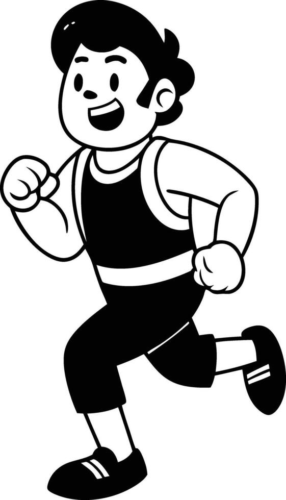 cartoon people running illustration black and white vector