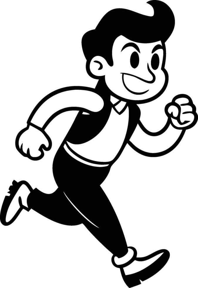 cartoon people running illustration black and white vector