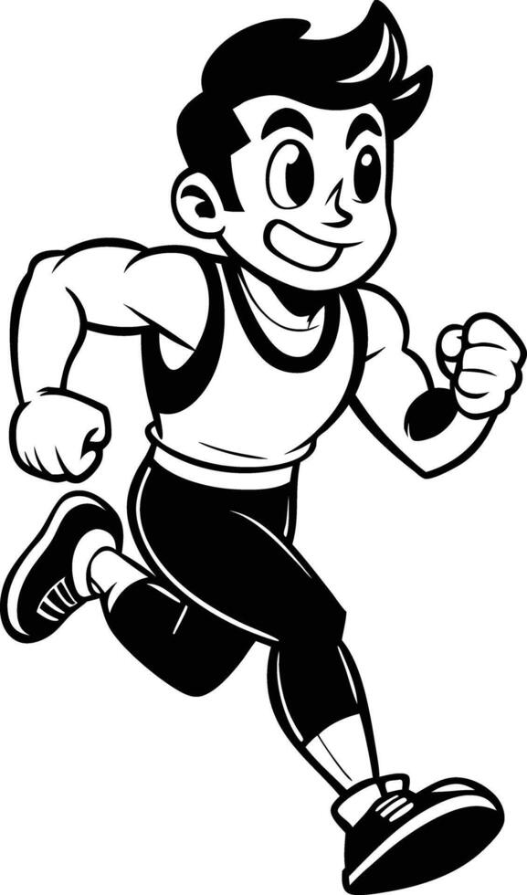 cartoon people running illustration black and white vector