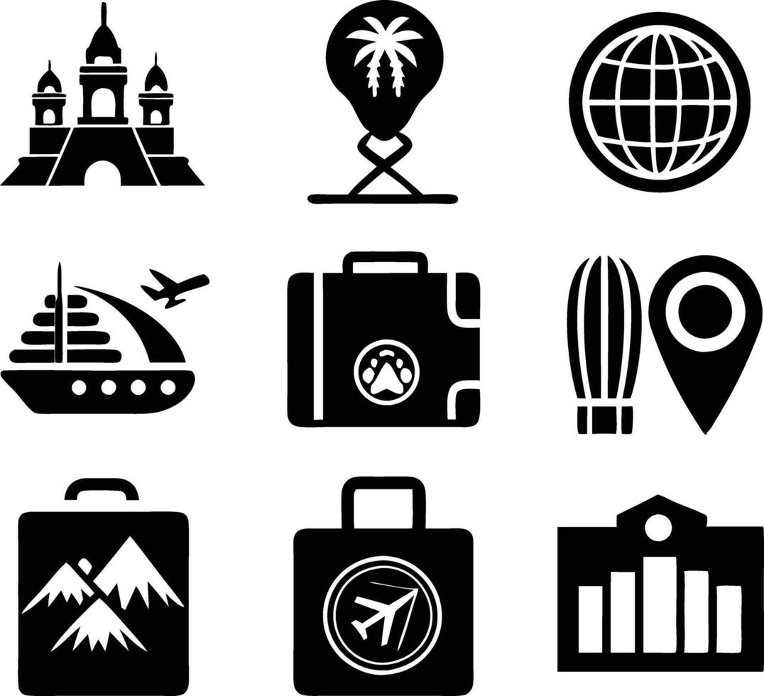 set of travel and tourism icon illustration travel, journey, tourism, adventure, summer, holiday, trip vector
