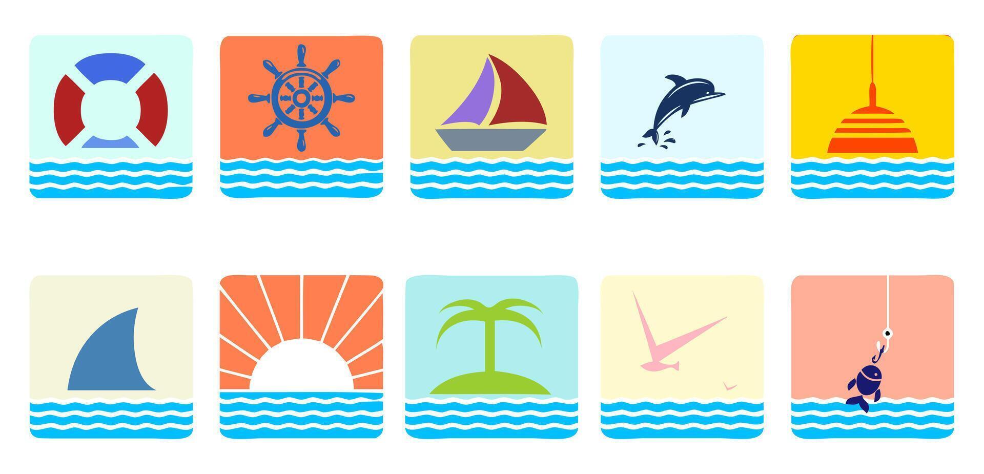Marine Nautical Travel Sticker Set vector