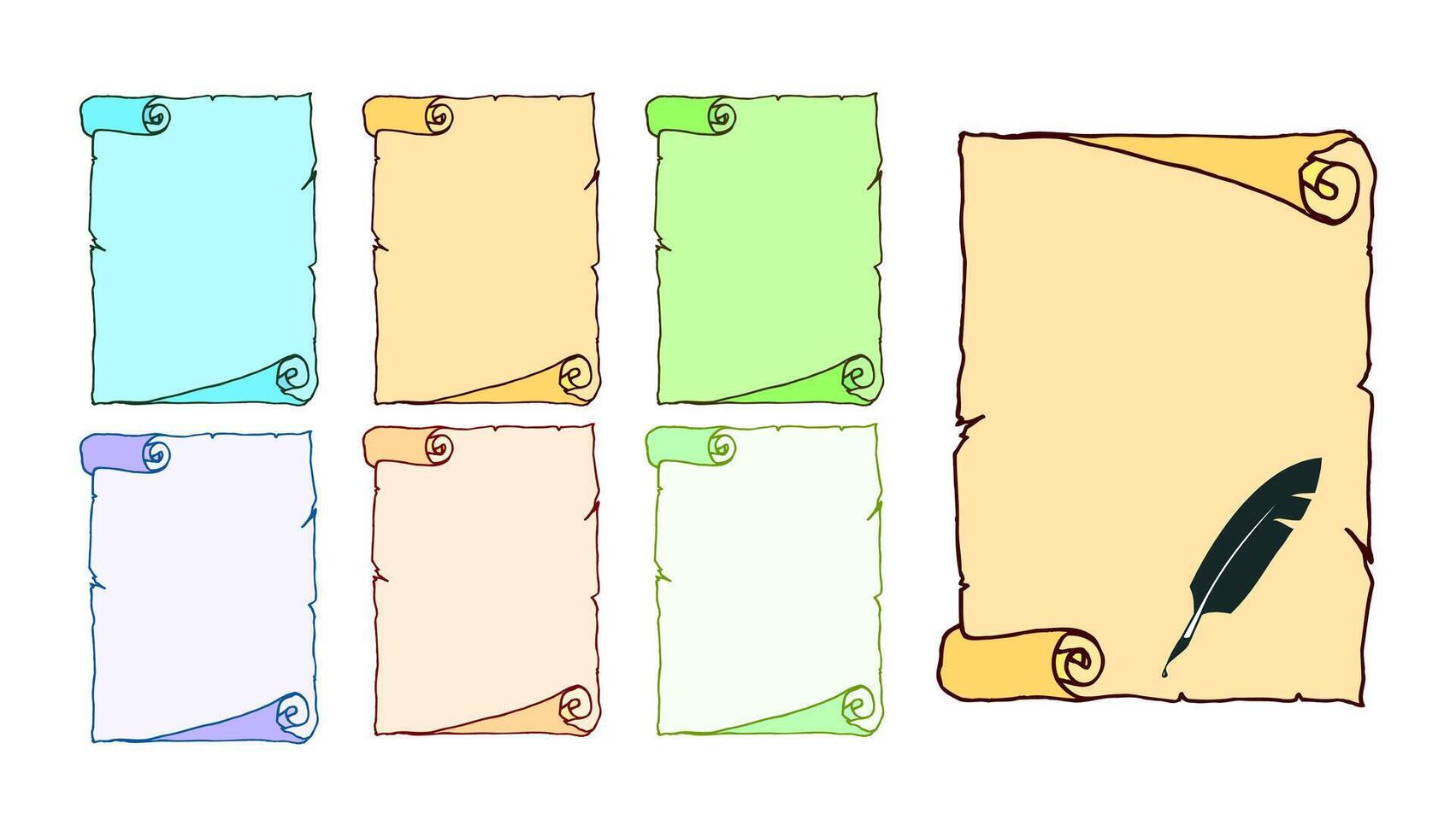Set Of Old Paper Scroll With Feather vector