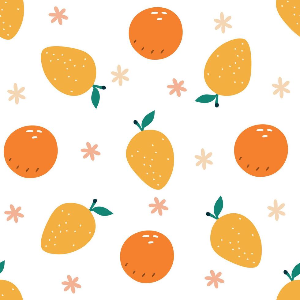 Seamless pattern with lemon and orange. Citrus fruits colorful summer background. vector
