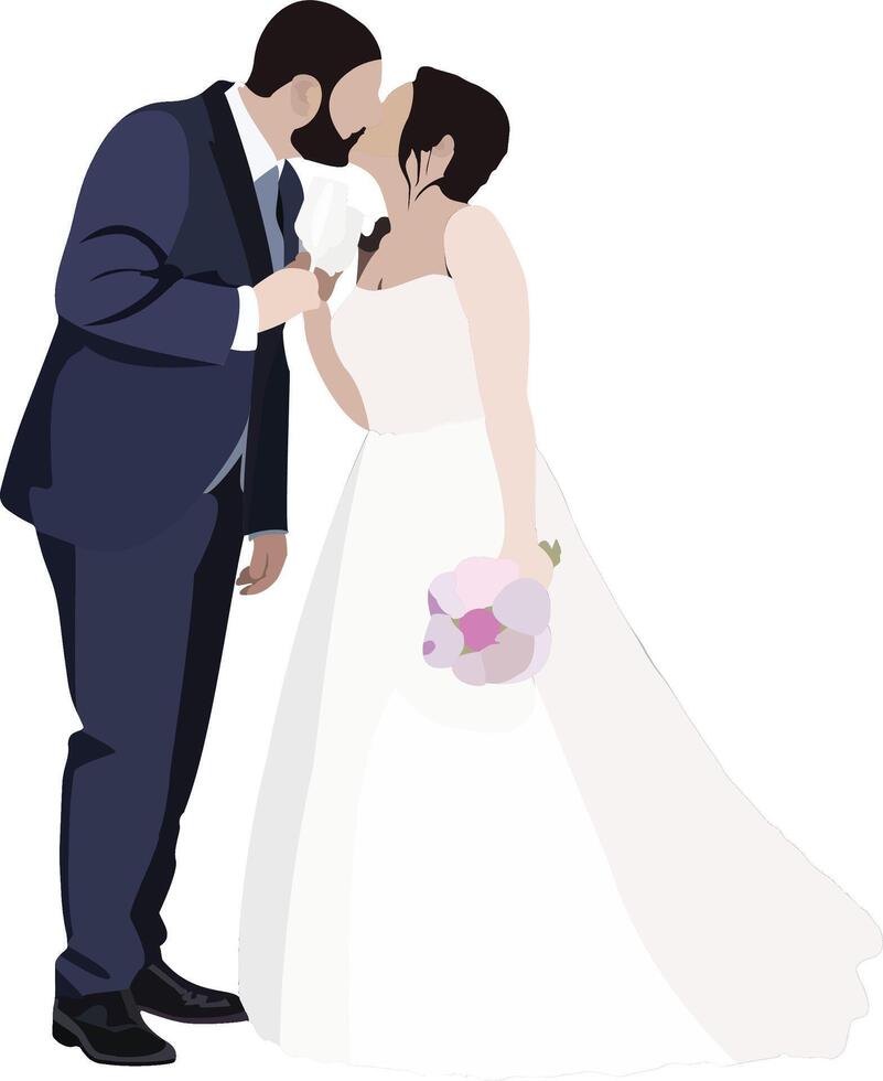 married couple kissing at the end of the ceremony- vector