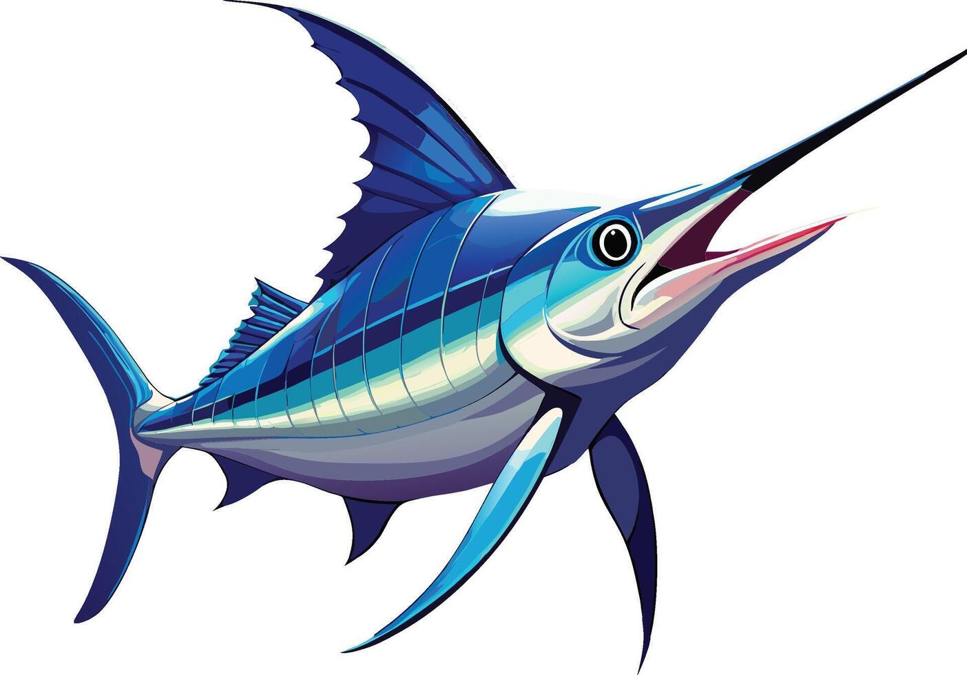Swordfish swimming in salty water- vector