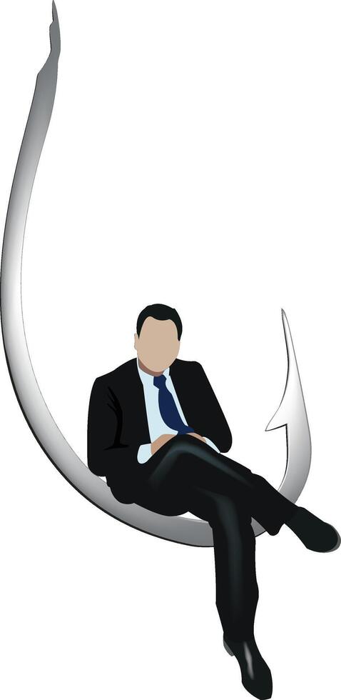 Businessman sitting on a fishing hook representing risk concept vector