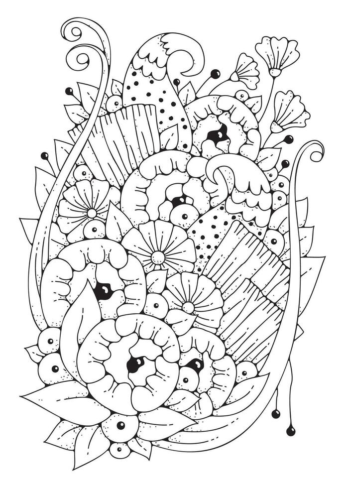 Doodle flowers background for coloring. Coloring page, art therapy for children and adults. Art line illustration. vector