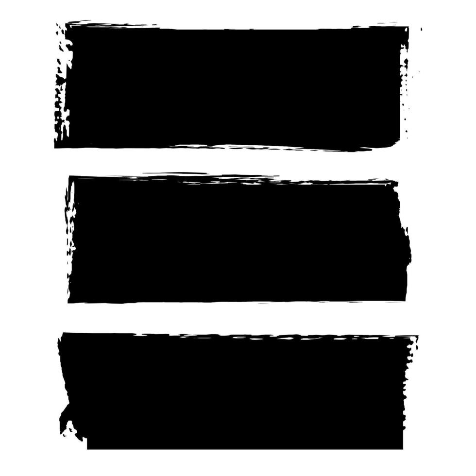 Set of rectangle grunge black stickers isolated on white background. A group of labels with uneven rough edges drawn with an ink brush. Design elements, 3 rectangle frames vector