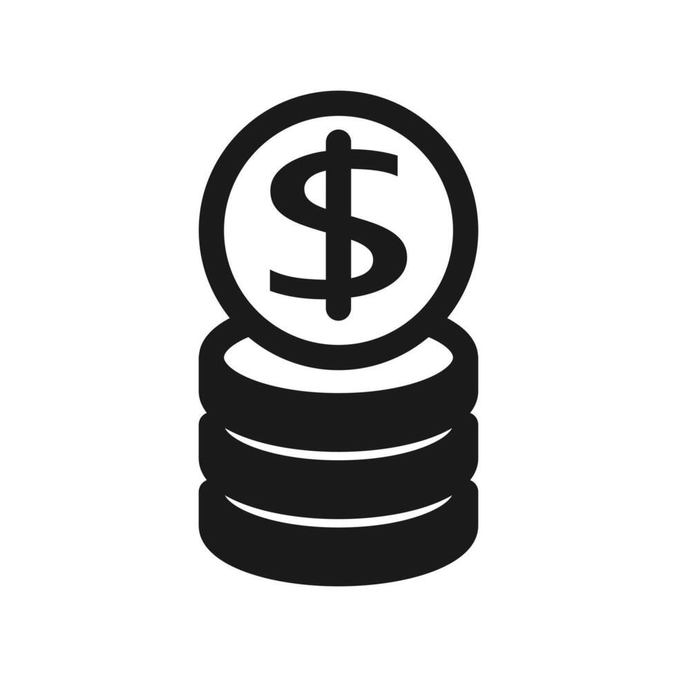 Stack of coins with the dollar sign isolated on a white background. Business, money concept. Illustration in flat style. Black and white icon, logo vector