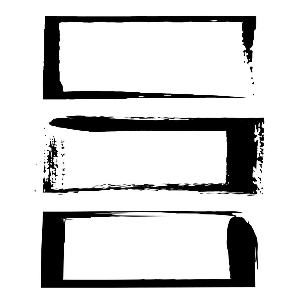 Set of rectangle grunge black stickers isolated on white background. A group of labels with uneven rough edges drawn with an ink brush. Design elements, rectangle frames vector