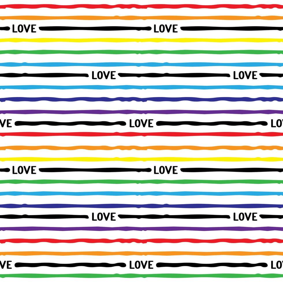 Grunge lines with interrupting lettering Love in rainbow colors. Seamless pattern. LGBT rights background vector