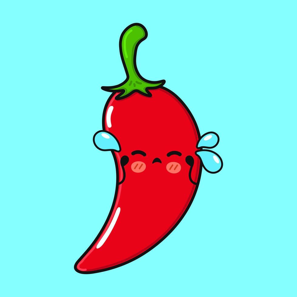 Crying Chili pepper character. Hand drawn cartoon kawaii character illustration icon. Isolated on blue background. Sad Chili pepper character concept vector
