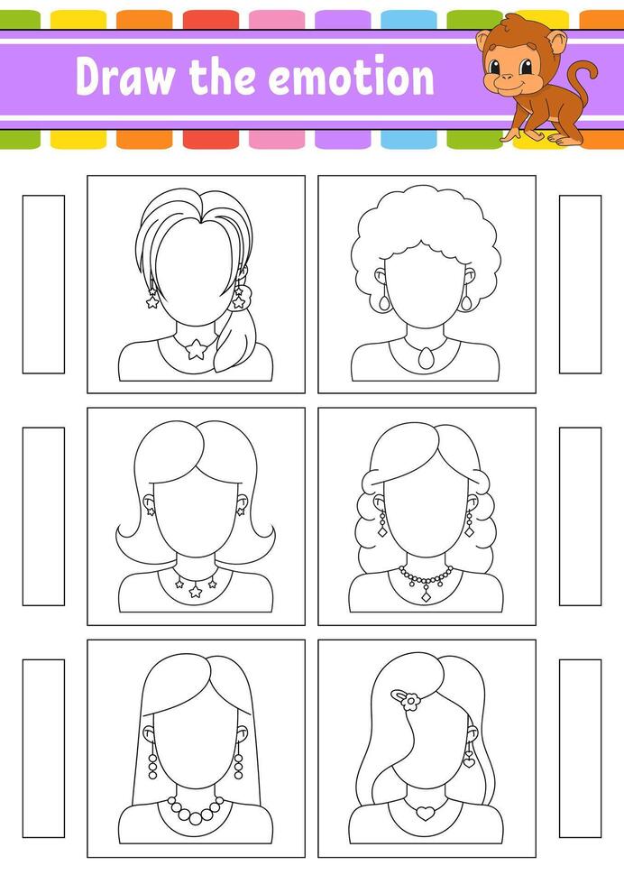 Draw the emotion. Worksheet complete the face. vector