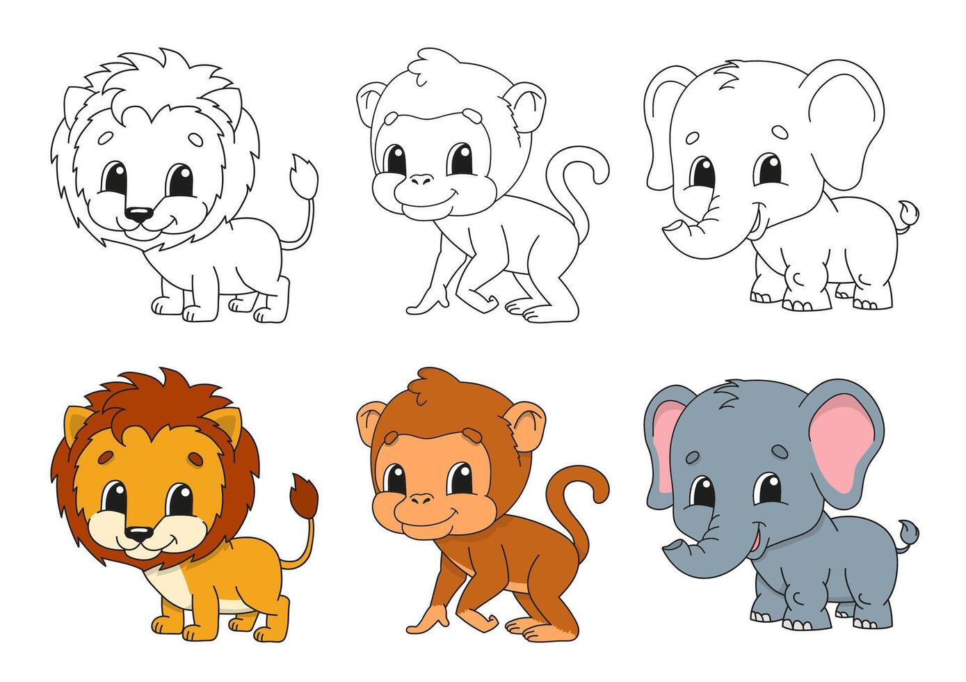 Set coloring page for kids. Cute cartoon characters. vector