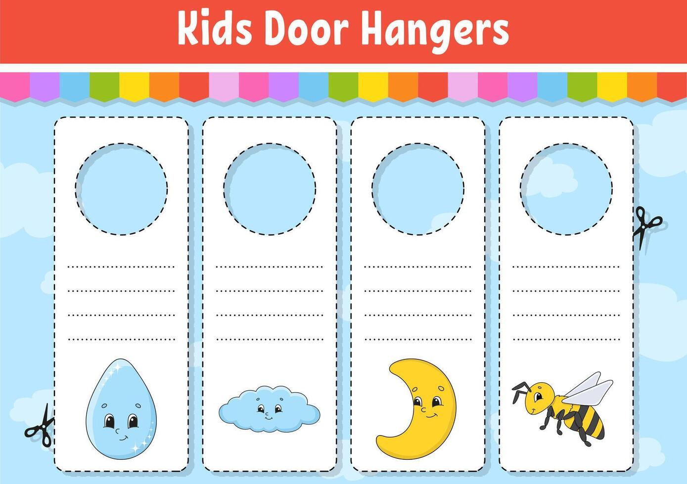 Door hangers. Cute cartoon characters. vector