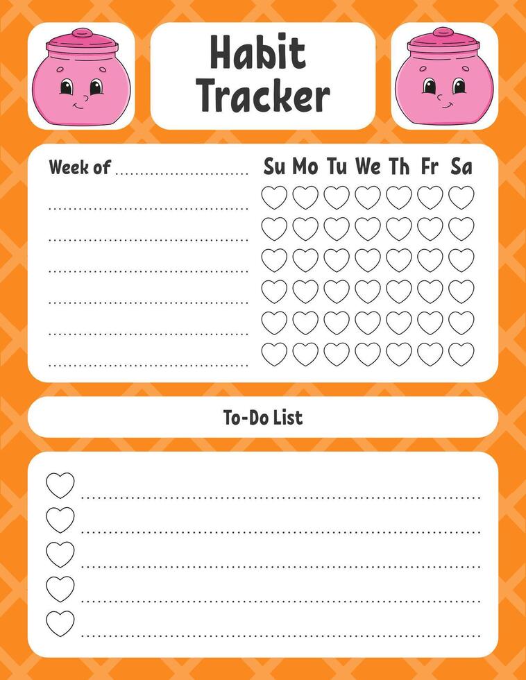 Habit tracker for kids. Sheet template for printing. vector