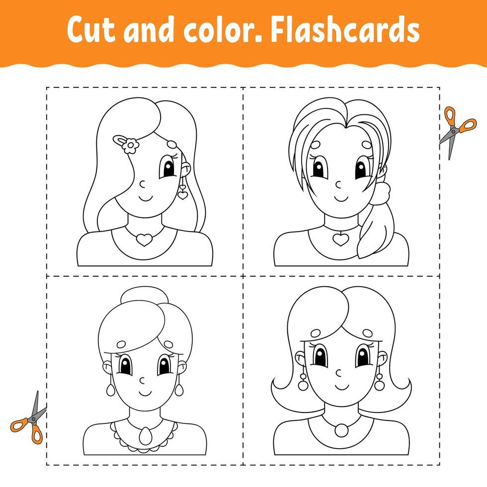 Cut and color. Flashcard Set. vector