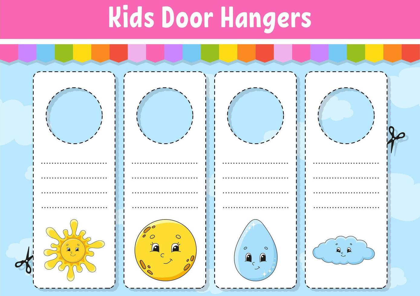 Door hangers. Cute cartoon characters. vector
