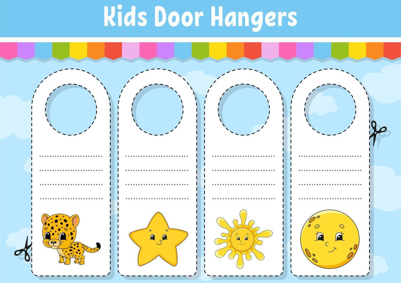 Door hangers. Cute cartoon characters. vector