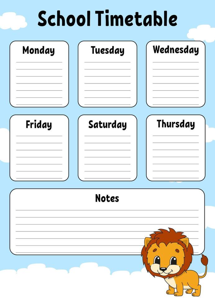 School timetable with multiplication table. vector