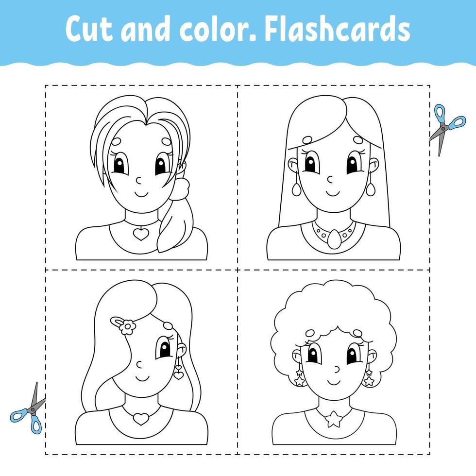 Cut and color. Flashcard Set. vector