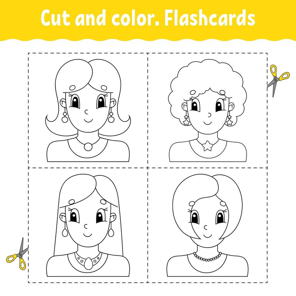 Cut and color. Flashcard Set. vector