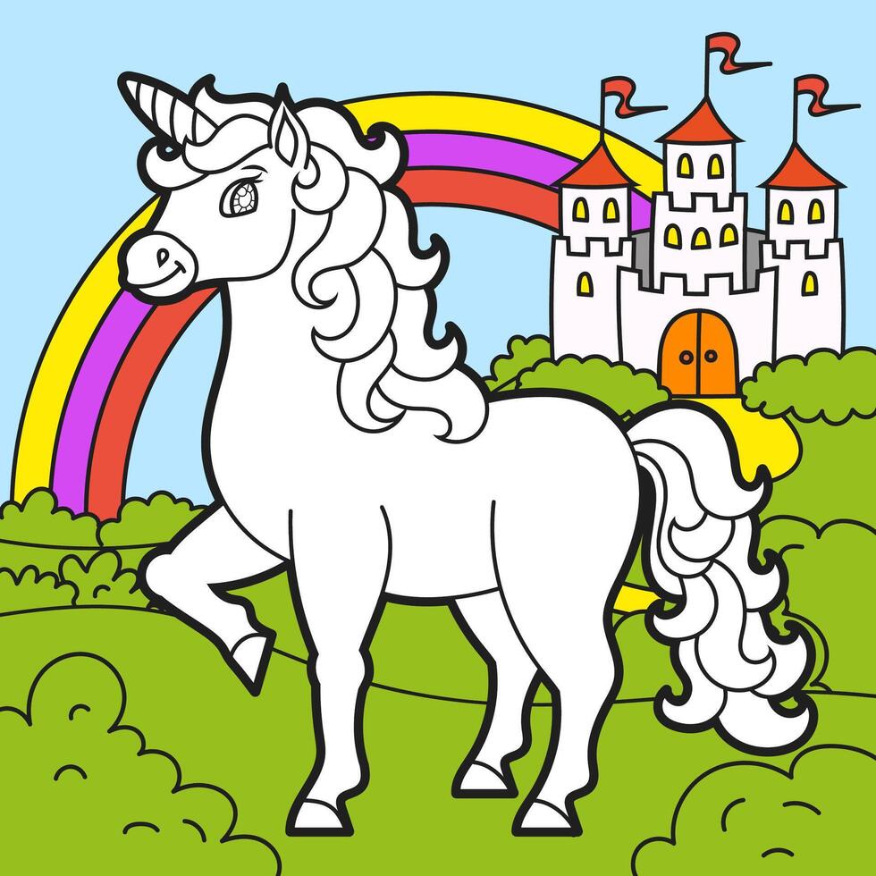 Cute unicorn with wings. Magic fairy horse. vector