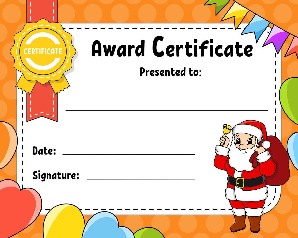 Certificate template for kids. Colorful school and preschool diploma. With cute character. illustration. vector