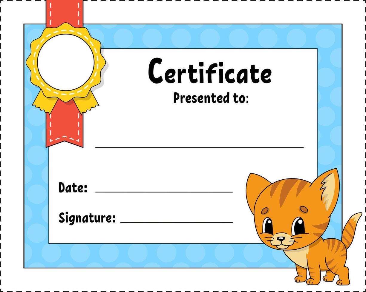 Certificate template for kids. Colorful school and preschool diploma. With cute character. illustration. vector