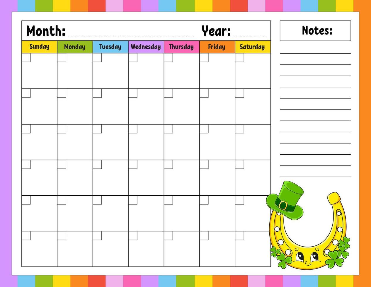 Blank calendar template for one month without dates. vector