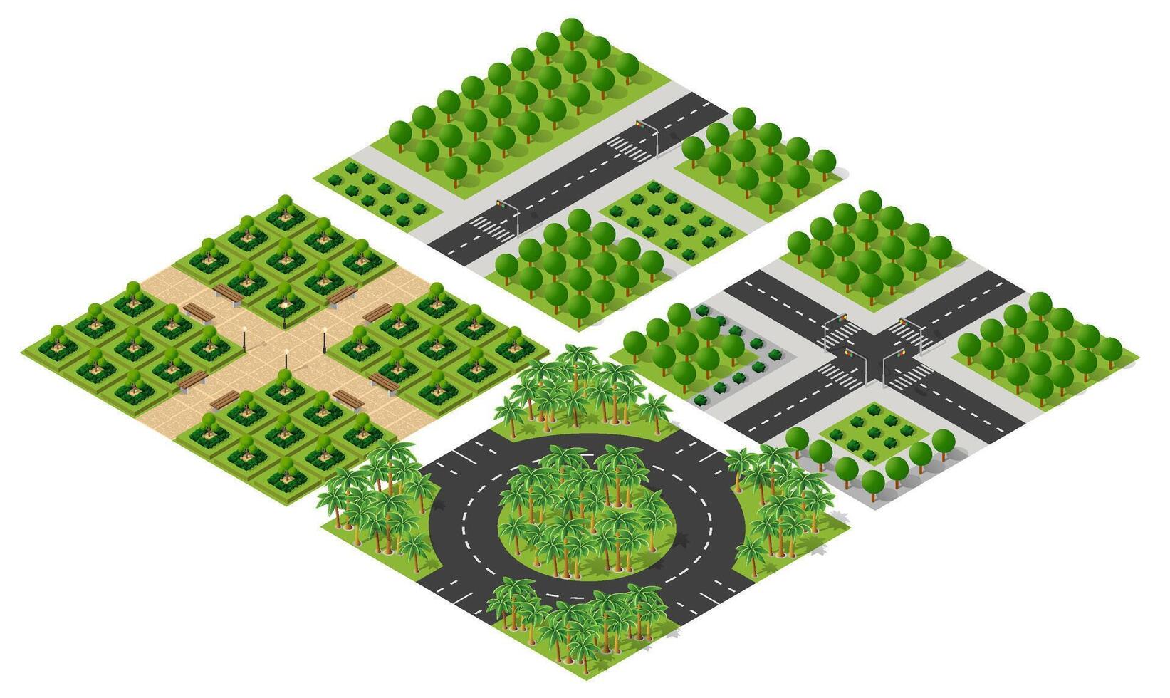 Isometric 3d illustration park trees forest nature elements vector