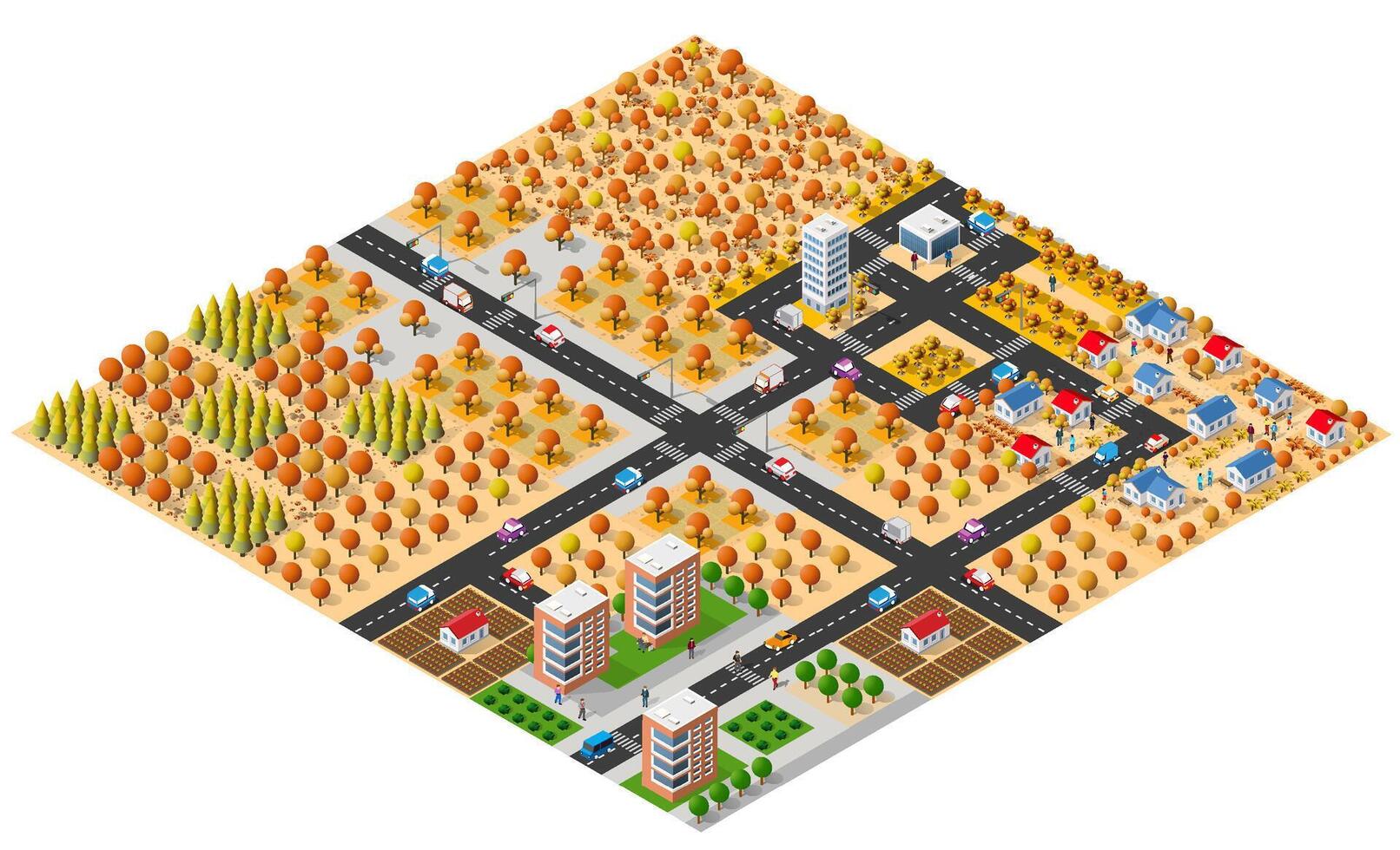 Isometric 3d illustration park trees forest nature elements white background for landscape design. vector