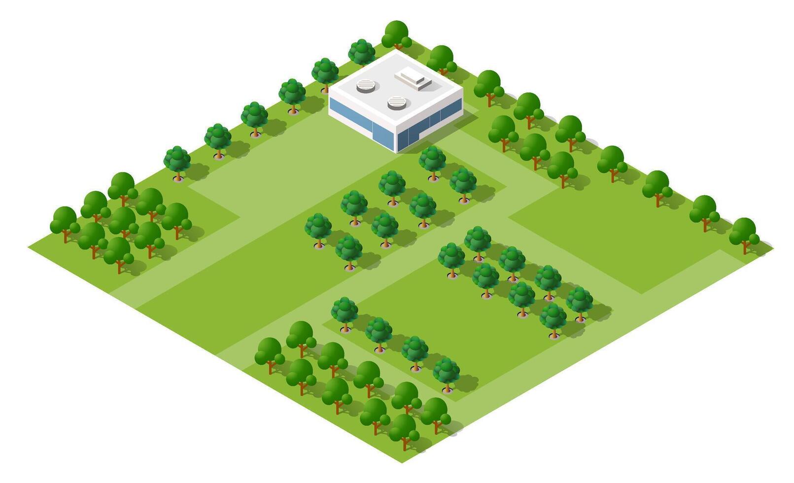 Isometric 3d illustration park trees forest nature elements vector