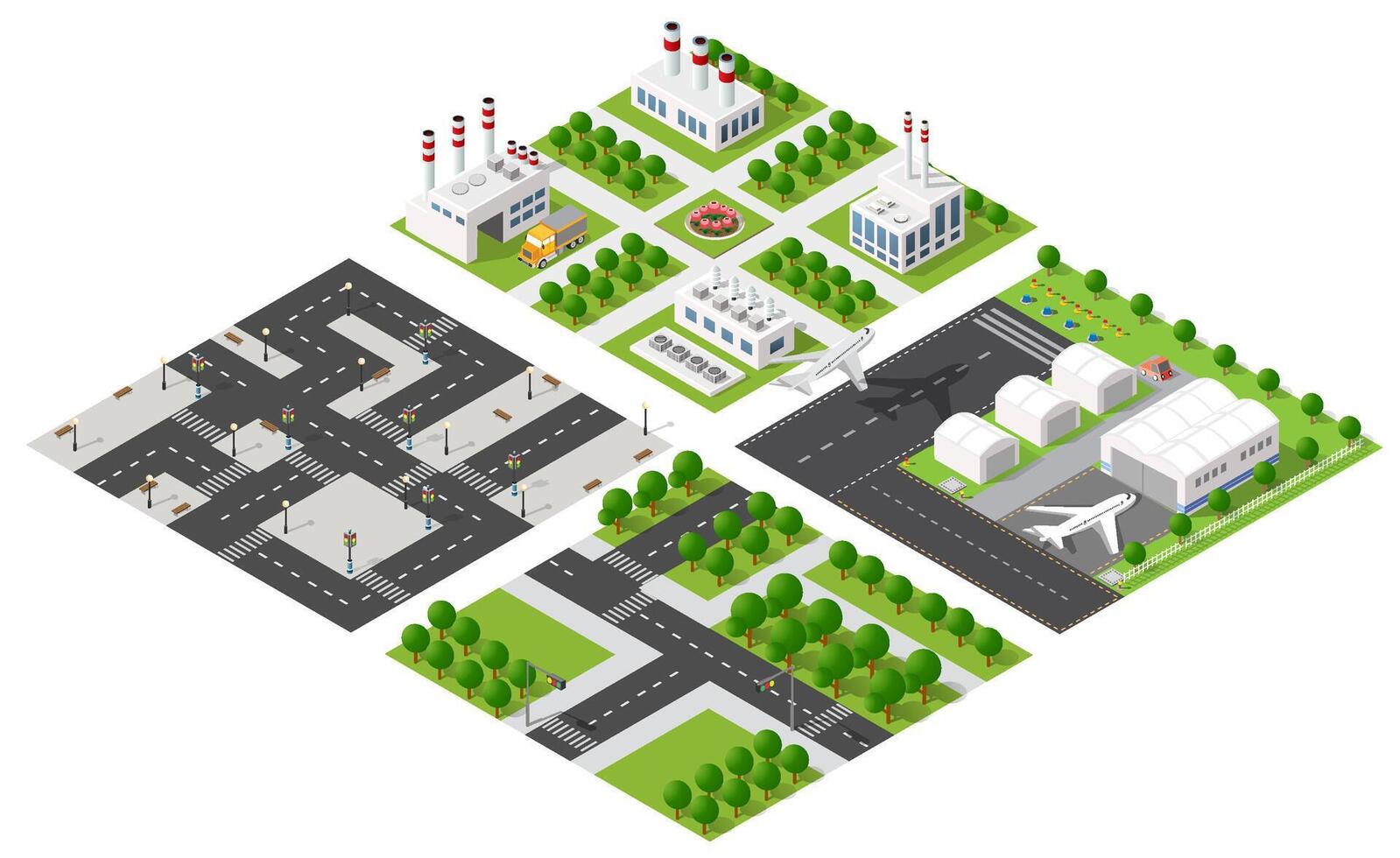 Isometric 3d illustration park trees forest nature elements vector