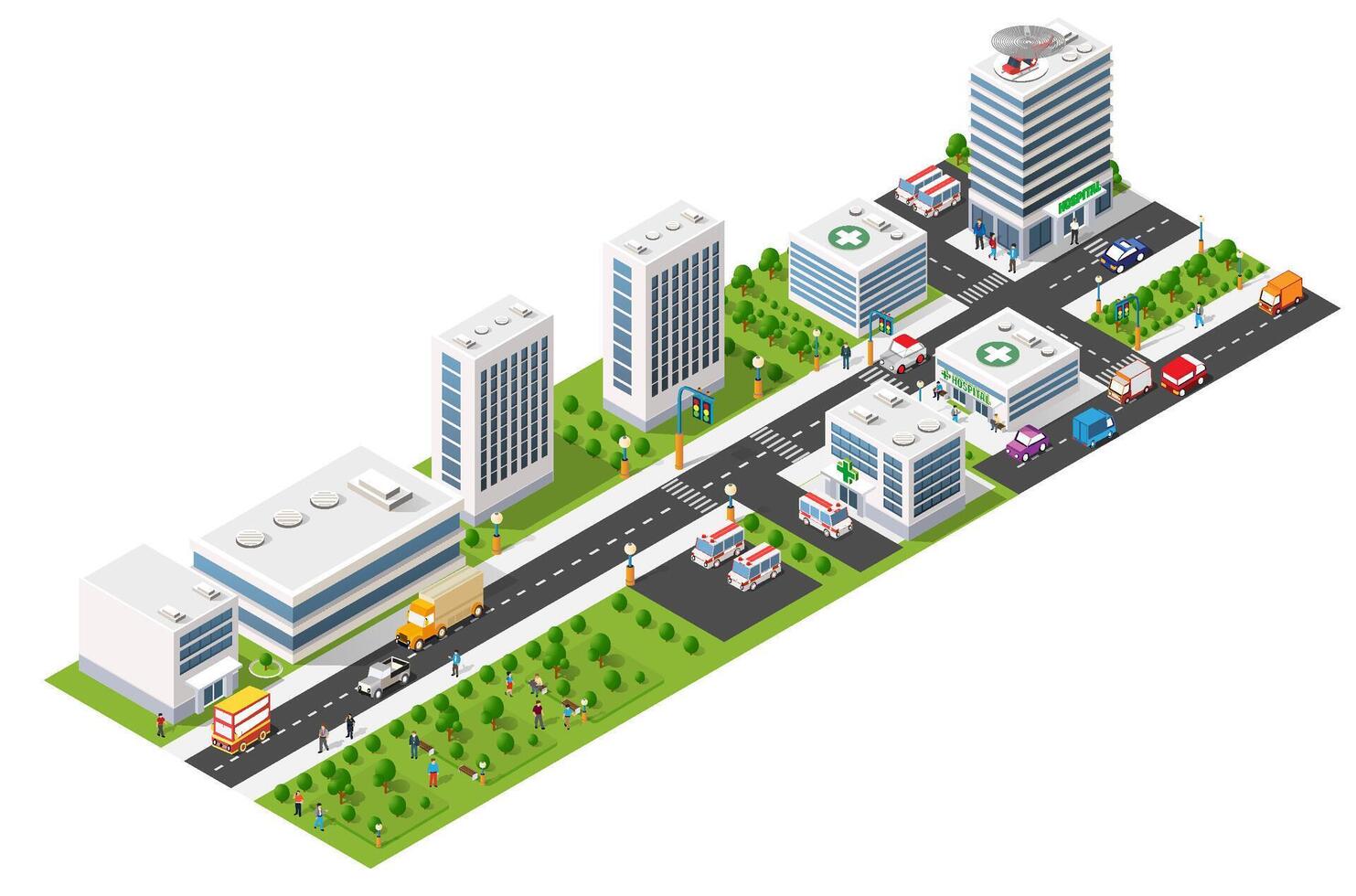 Isometric 3d illustration park trees forest nature elements white background for landscape design. vector