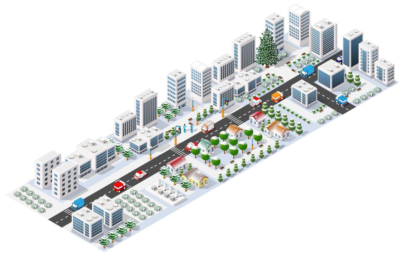 Isometric 3d illustration park trees forest nature elements white background for landscape design. vector