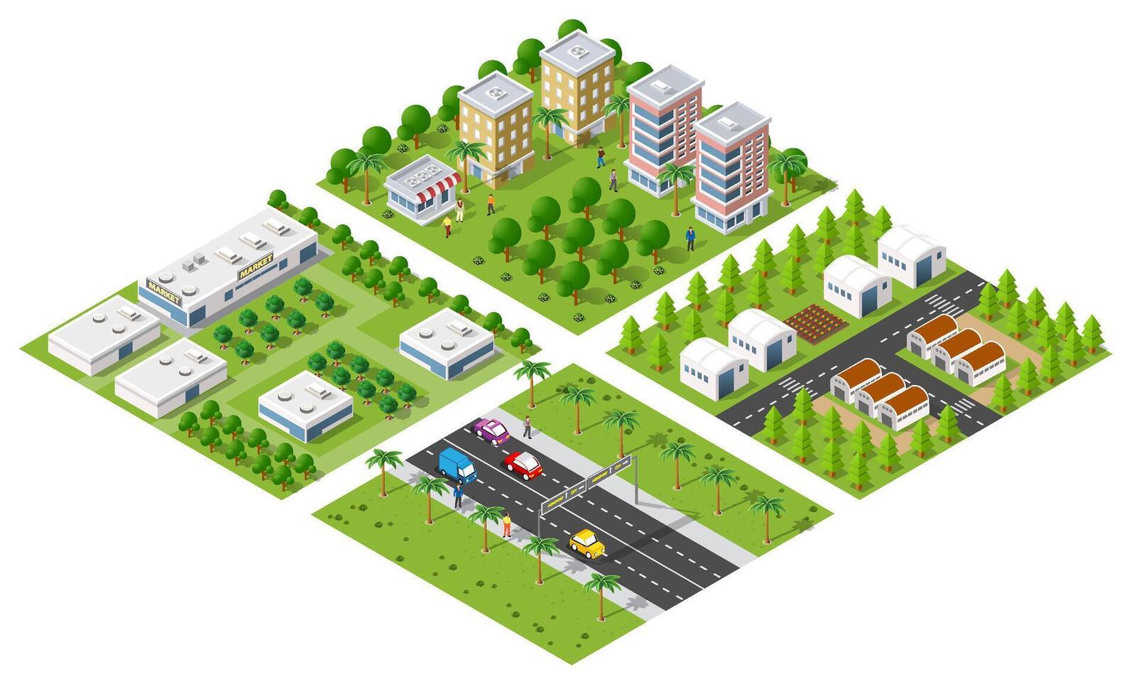 Isometric 3d illustration park trees forest vector
