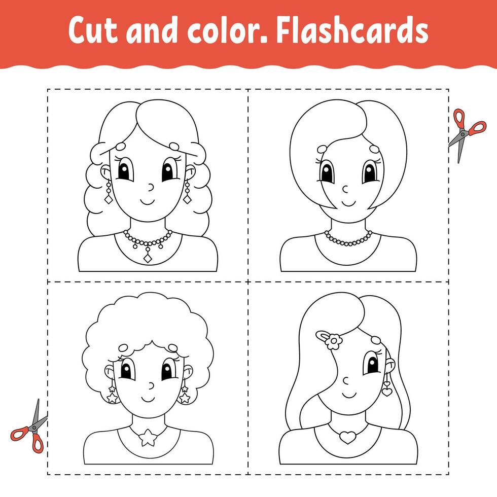 Cut and color. Flashcard Set. vector