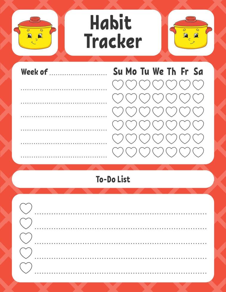 Habit tracker for kids. Sheet template for printing. vector