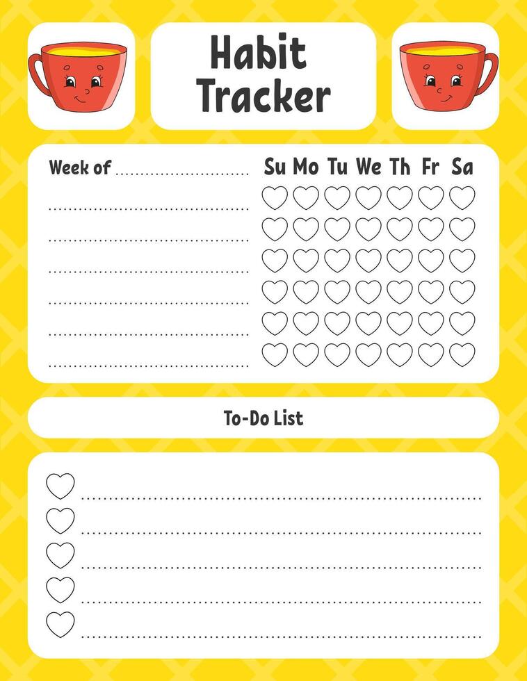 Habit tracker for kids. Sheet template for printing. vector