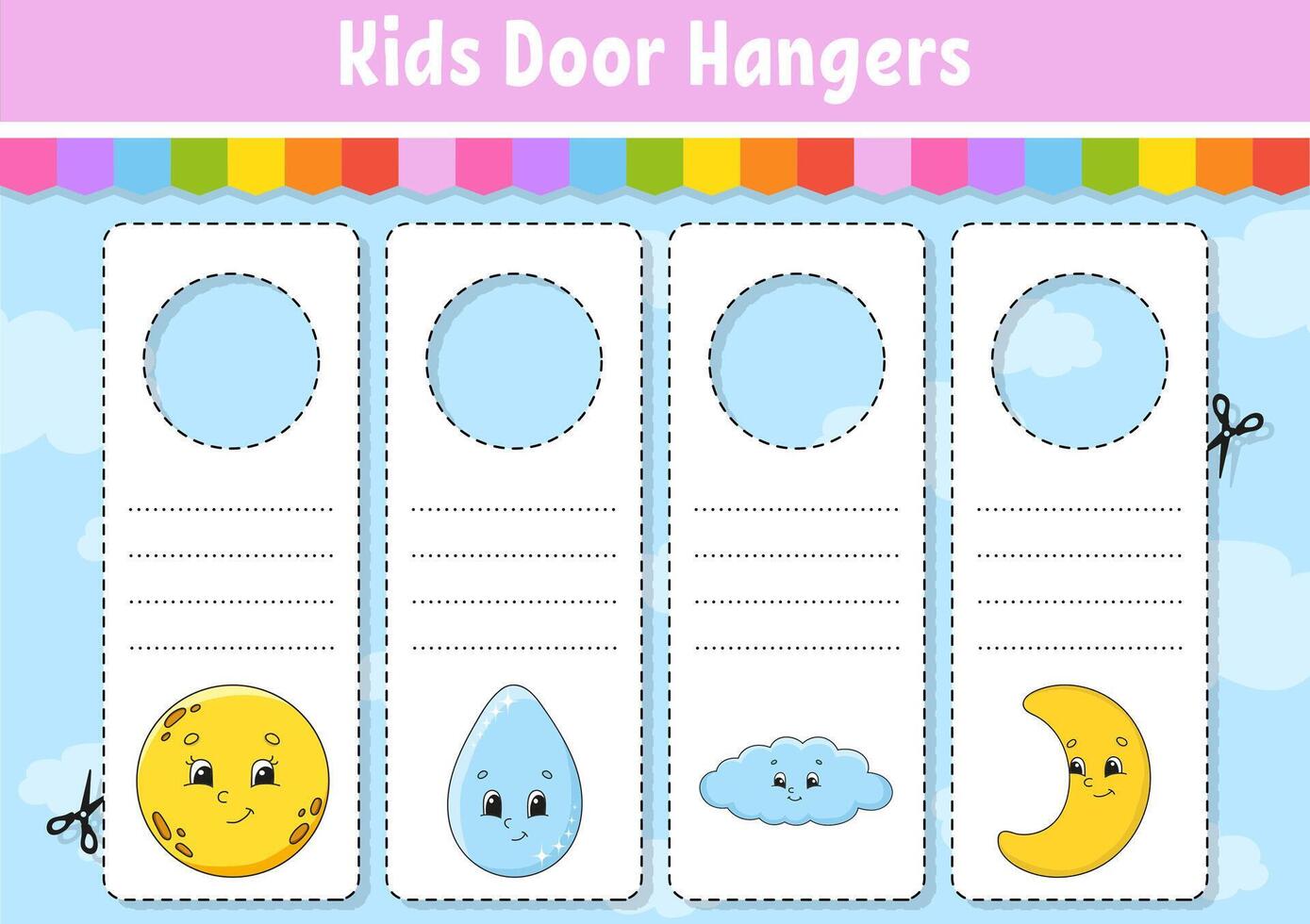 Door hangers. Cute cartoon characters. vector