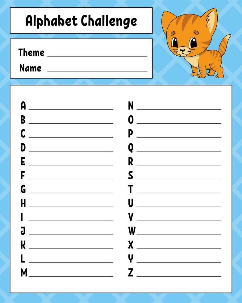 Alphabet challenge. Educational activity worksheet vector