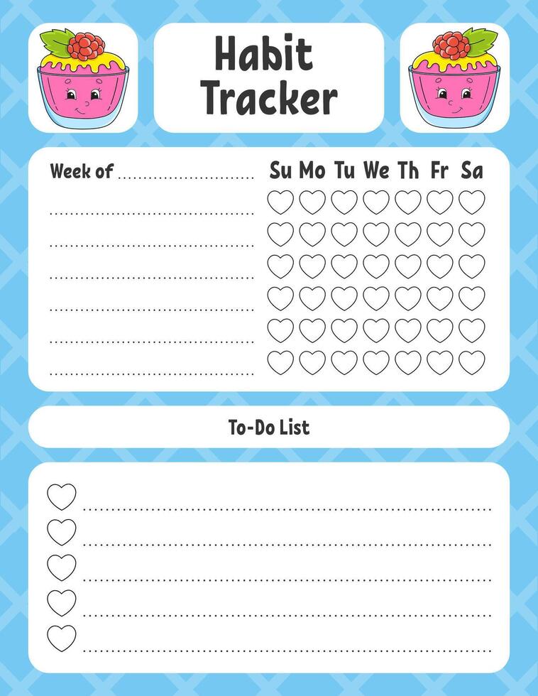 Habit tracker for kids. Sheet template for printing. vector