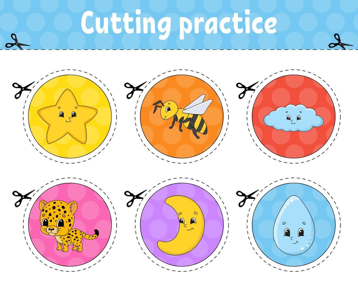 Cutting practice. Sticker sheet. vector
