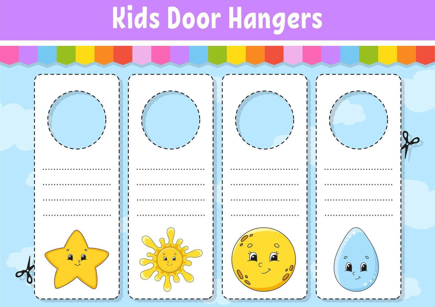 Door hangers. Cute cartoon characters. vector