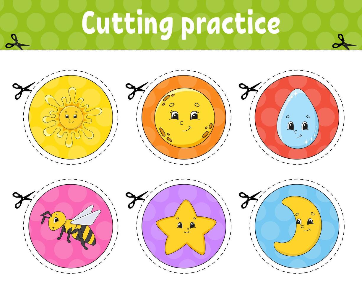 Cutting practice. Sticker sheet. vector