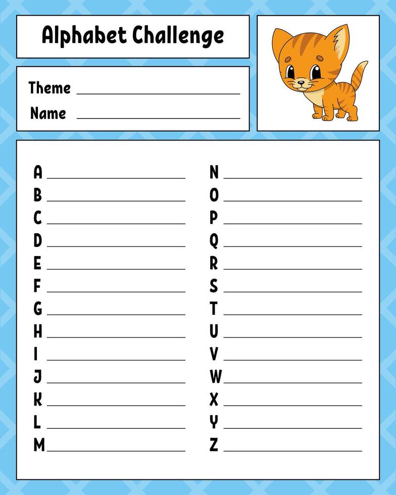 Alphabet challenge. Educational activity worksheet vector