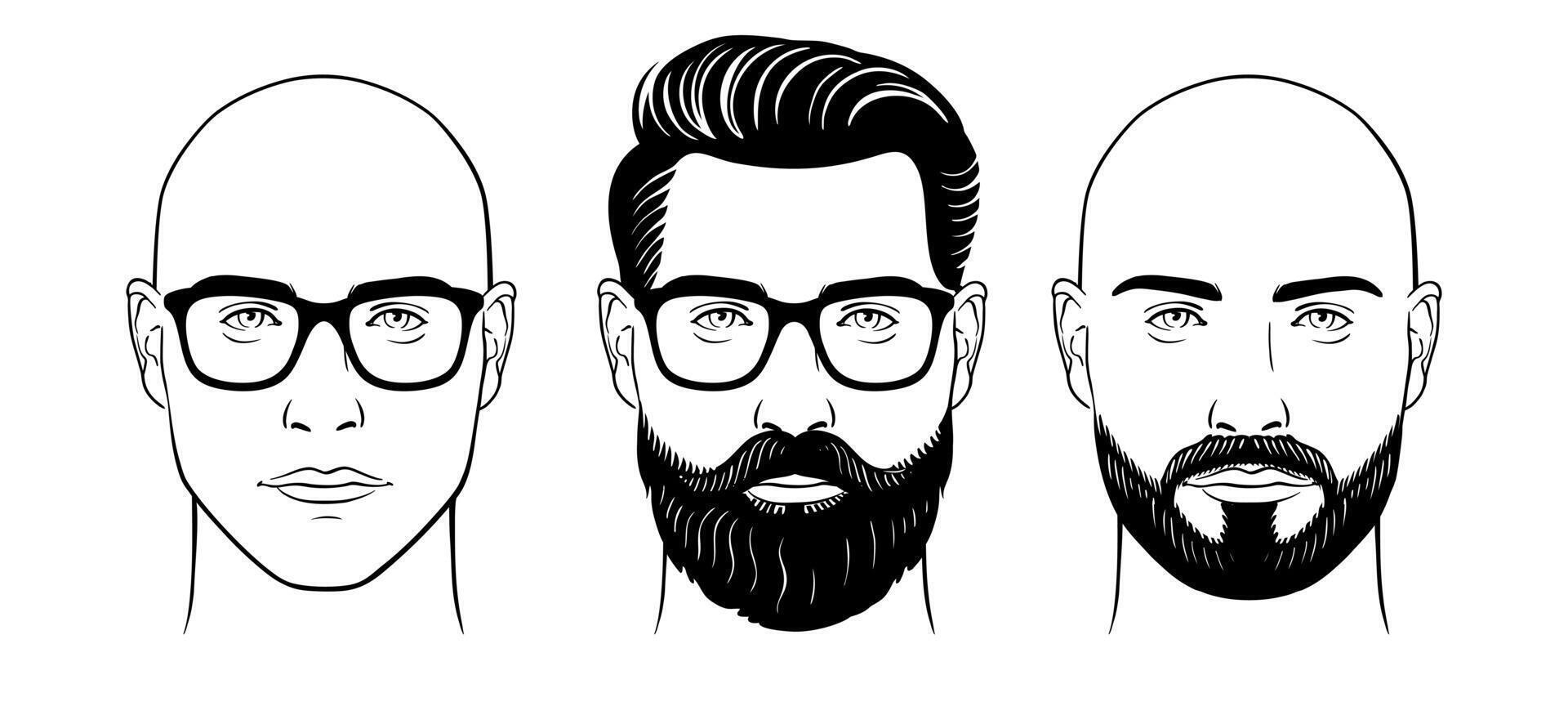 Man with beard. Shaved mans face vector